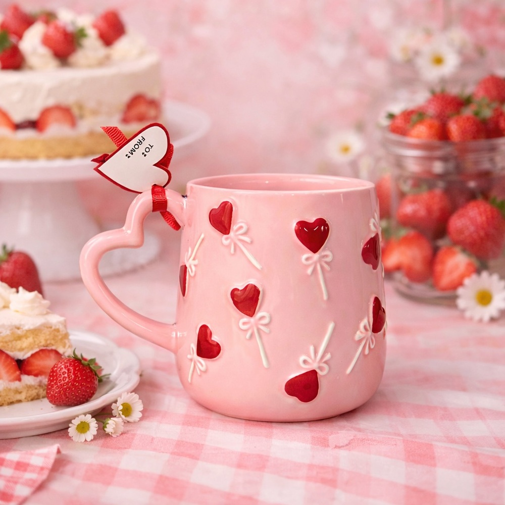 Pink Hearts Ceramic Mug 🍰 Dopamine Decor
